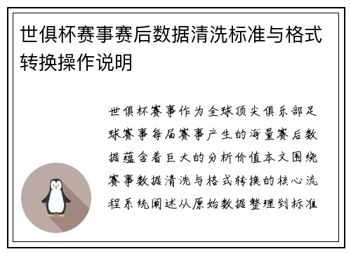 世俱杯赛事赛后数据清洗标准与格式转换操作说明